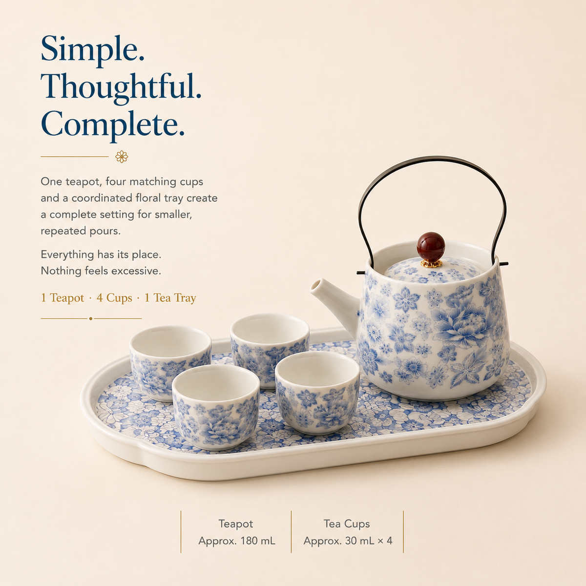Blue Blossom Mutton Fat Jade Porcelain Tea Set – Teapot & 4 Cups