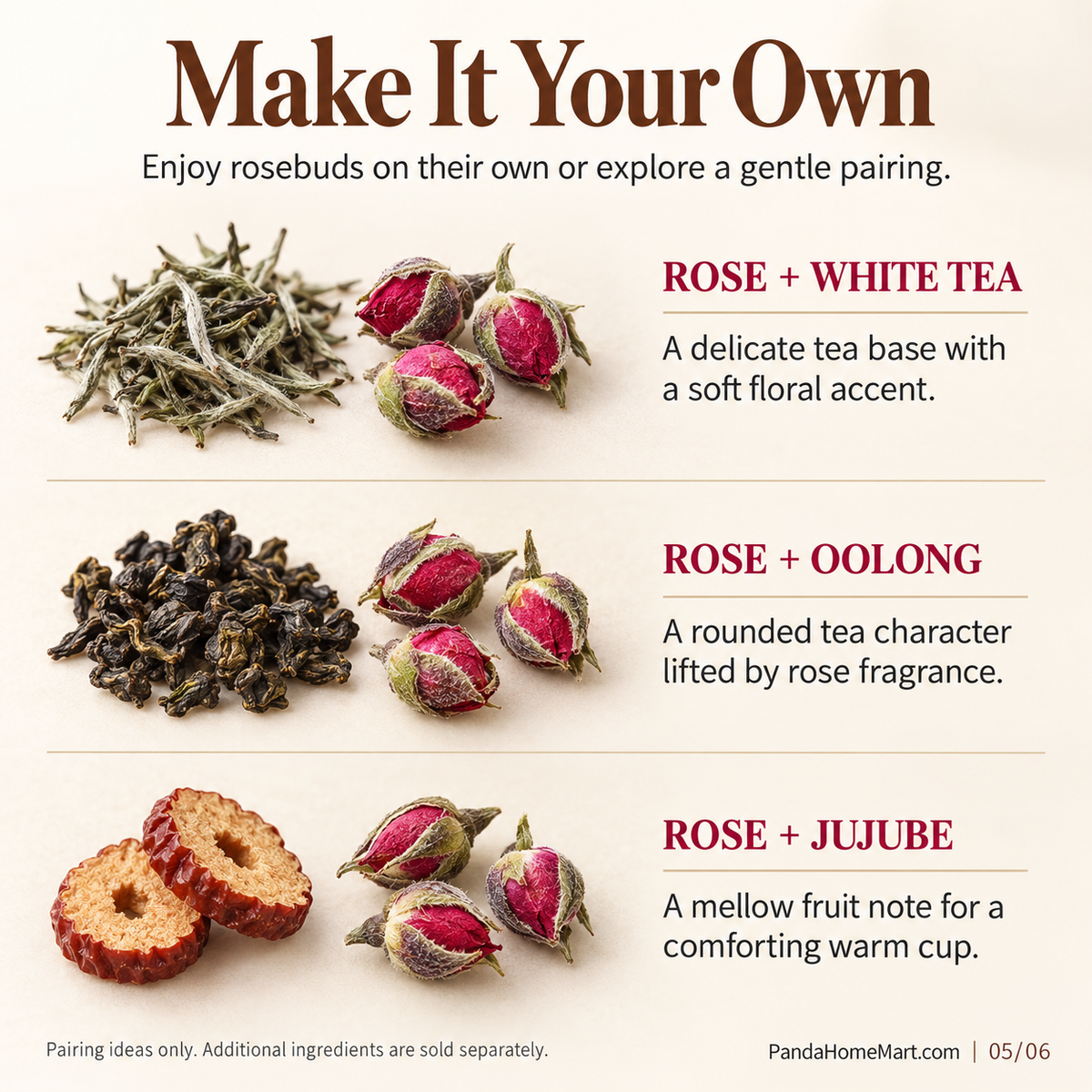 Whole Golden Edge Rose Buds for Tea and Botanical Pairings