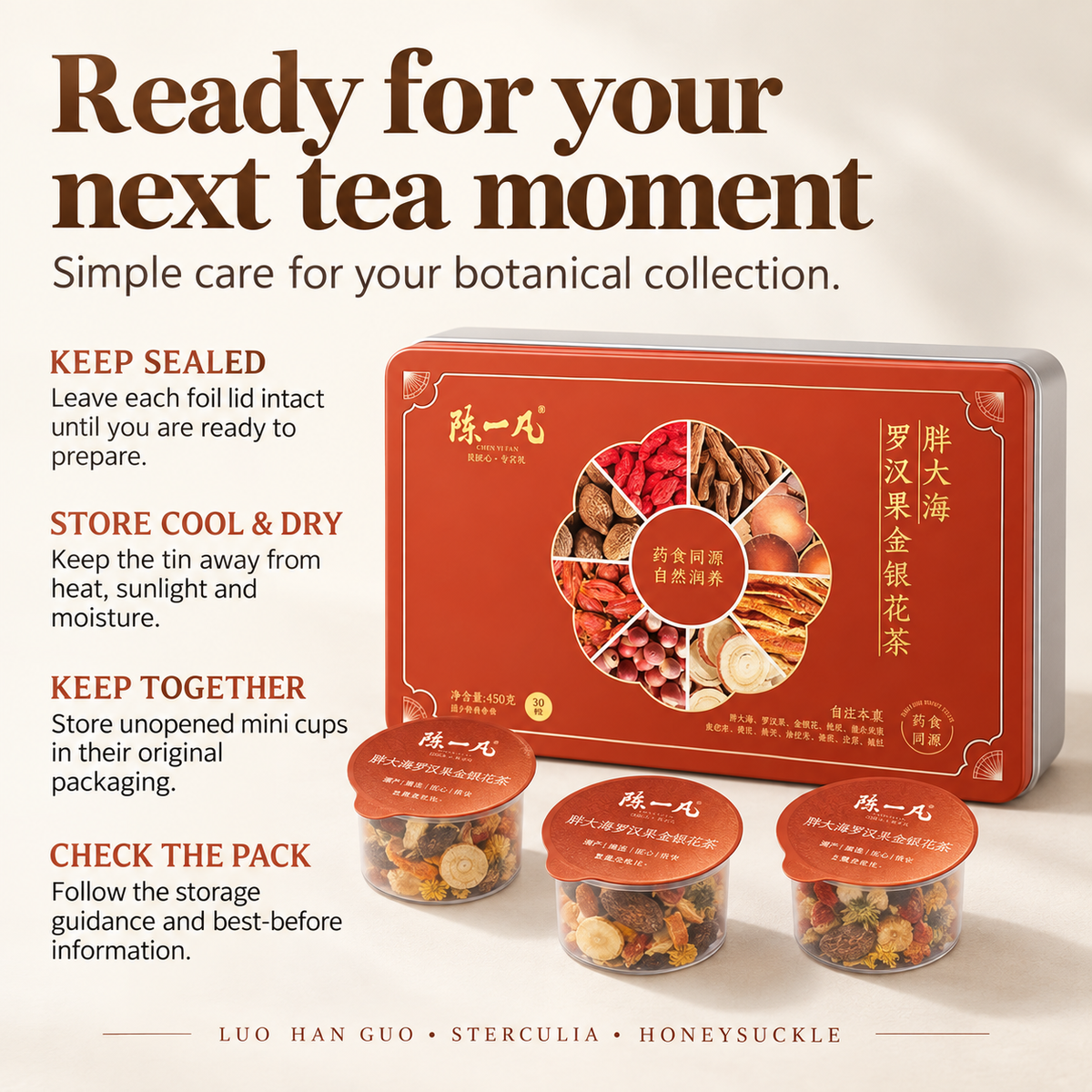 Luo Han Guo, Sterculia & Honeysuckle Tea Pods™ — 30 Pods