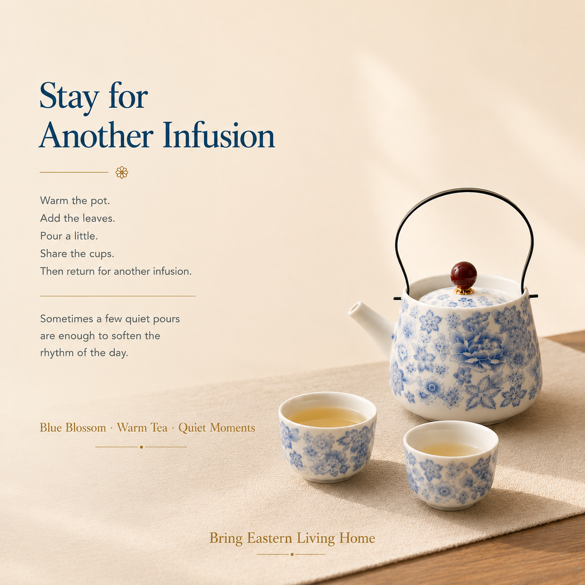 Blue Blossom Mutton Fat Jade Porcelain Tea Set – Teapot & 4 Cups