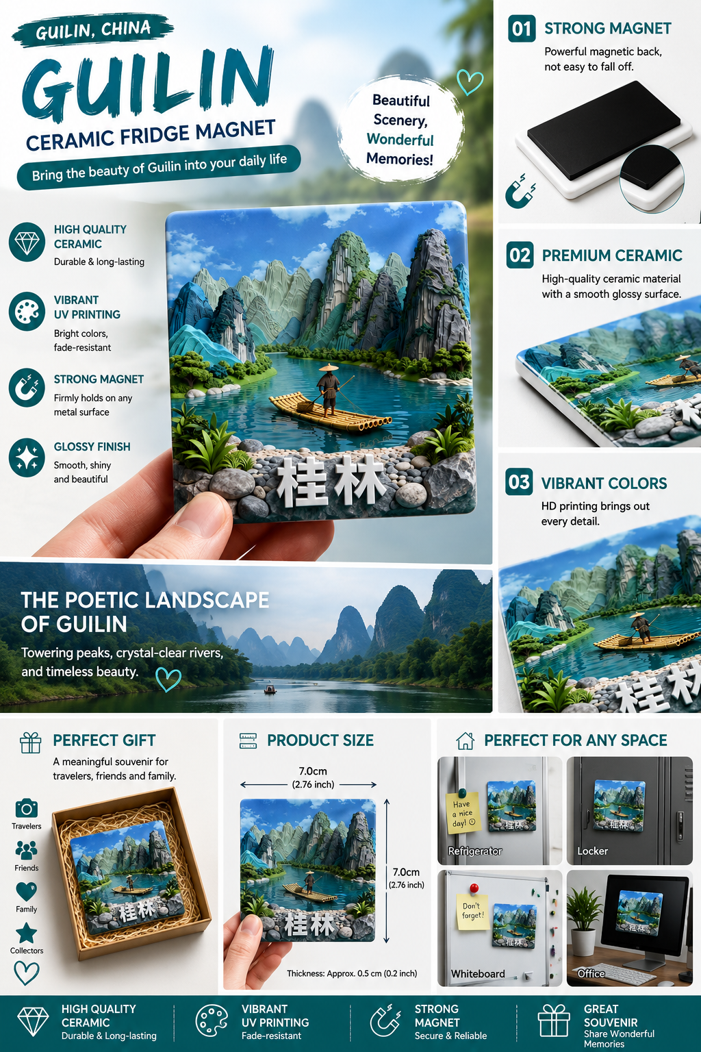 Guilin Landscape Serenity Ceramic Fridge Magnet – Oriental Landscape Healing Collection