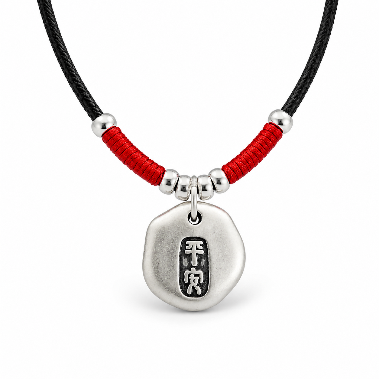 999 Pure Silver Peace & Blessing Pendant Necklace – Minimalist Chinese Lucky Charm Necklace, Adjustable Red Cord Feng Shui Jewelry