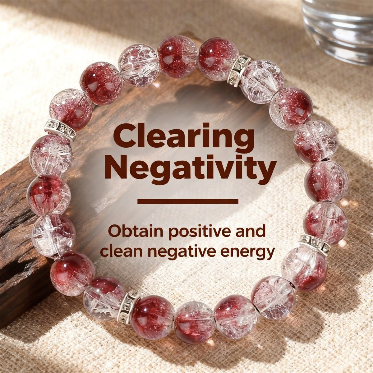 2pcs Clearing Negativity Bracelet - Red Crackle Quartz & Clear Quartz for Positive Energy, Protection & Emotional Cleansing