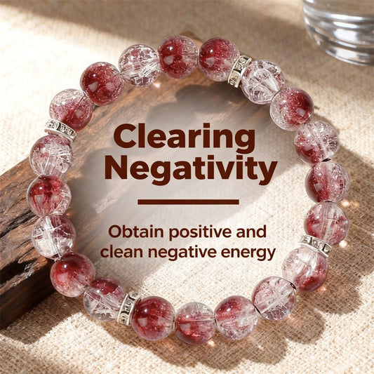 2pcs Clearing Negativity Bracelet - Red Crackle Quartz & Clear Quartz for Positive Energy, Protection & Emotional Cleansing