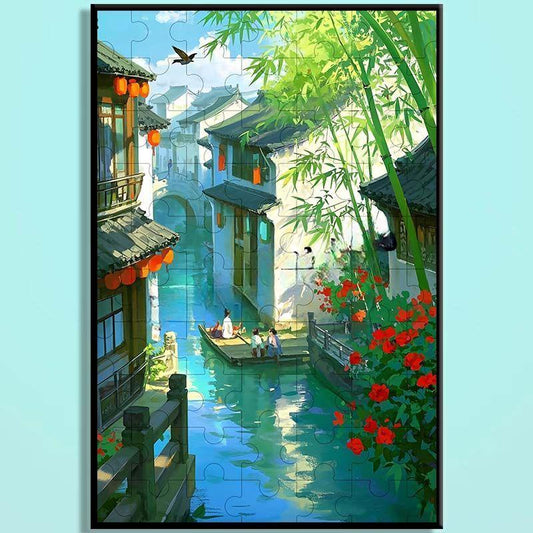 Jiangnan Alley Wooden Puzzle – Chinese Water Town Jigsaw Art, Oriental Healing Landscape Puzzle for Adults & Cozy Home Decor JNXX012