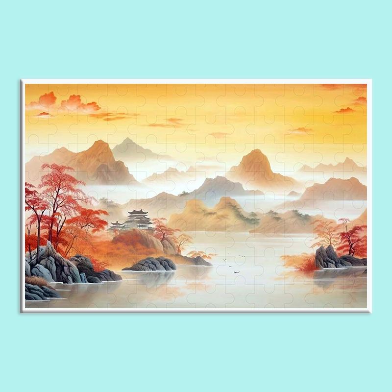 Chinese Landscape Wooden Jigsaw Puzzle – Traditional Shan Shui Mountain River Puzzle, Oriental Zen Art Puzzle, Premium Wooden Wall Decor For Adults
