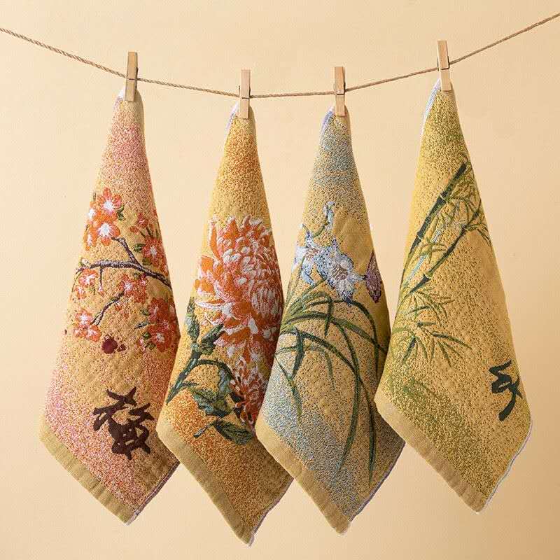 Chinese Floral Cotton Hand Towel – Oriental Style Soft Absorbent Cotton Washcloth