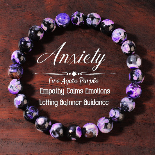 2pcs Anxiety Relief Bracelet - Purple Fire Agate | Calming Crystal Bracelet for Emotional Balance, Inner Peace & Stress Relief