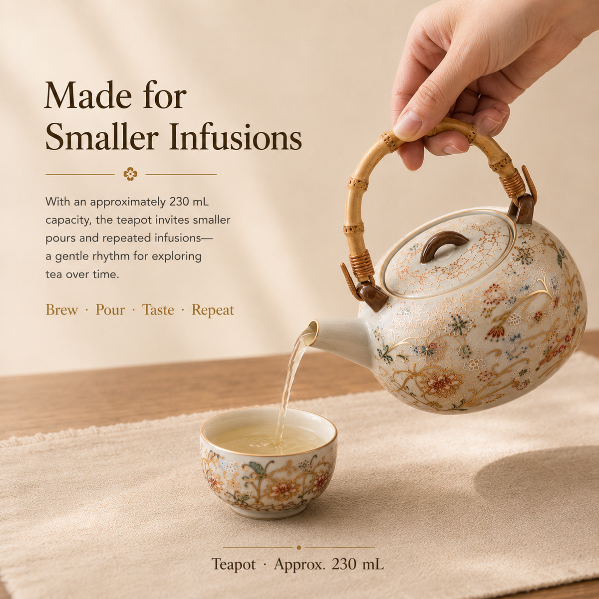 Flourishing Garden Ceramic Tea Set – Teapot 4 Cups & Tray