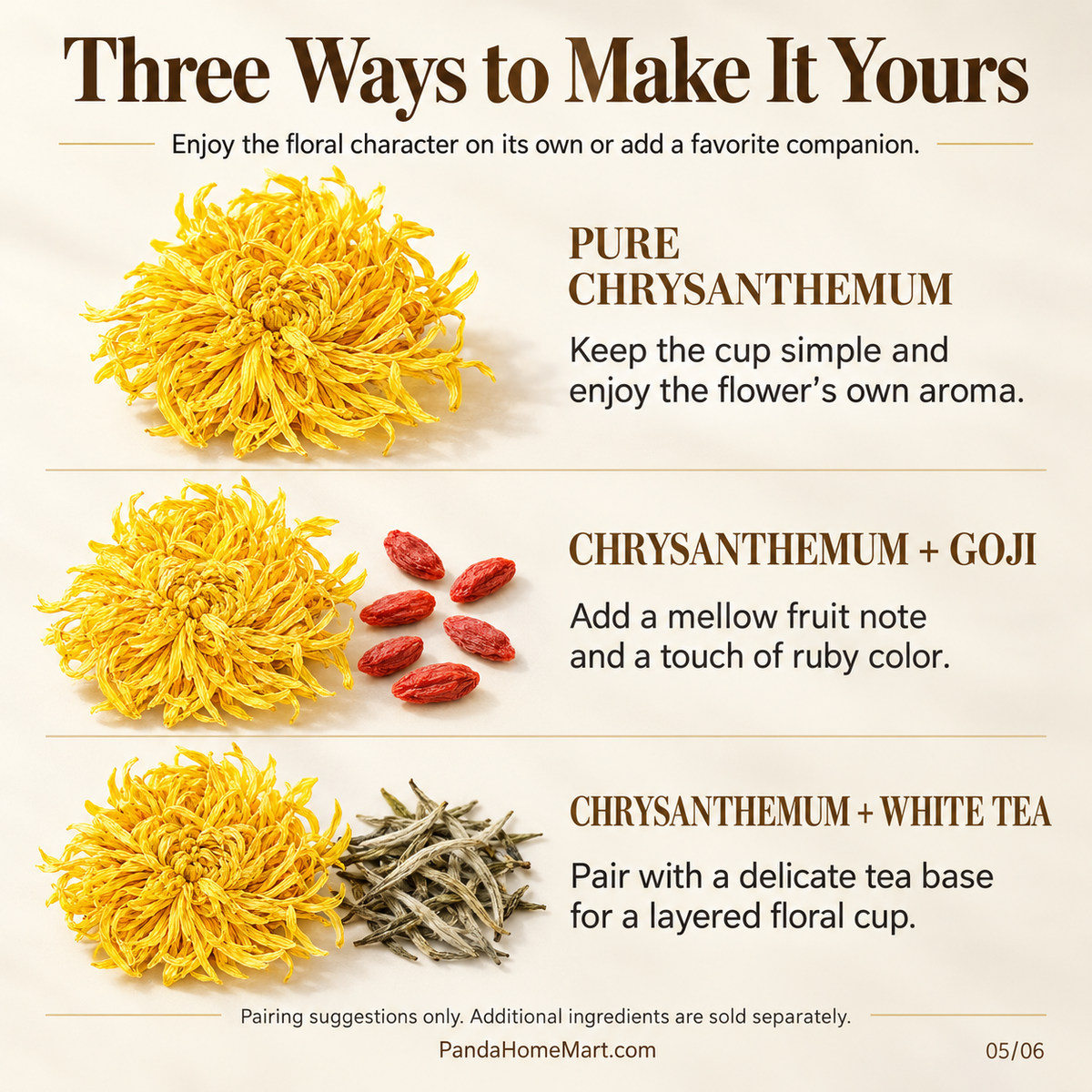 Whole Golden Imperial Chrysanthemum Flowers for Tea and Botanical Pairings