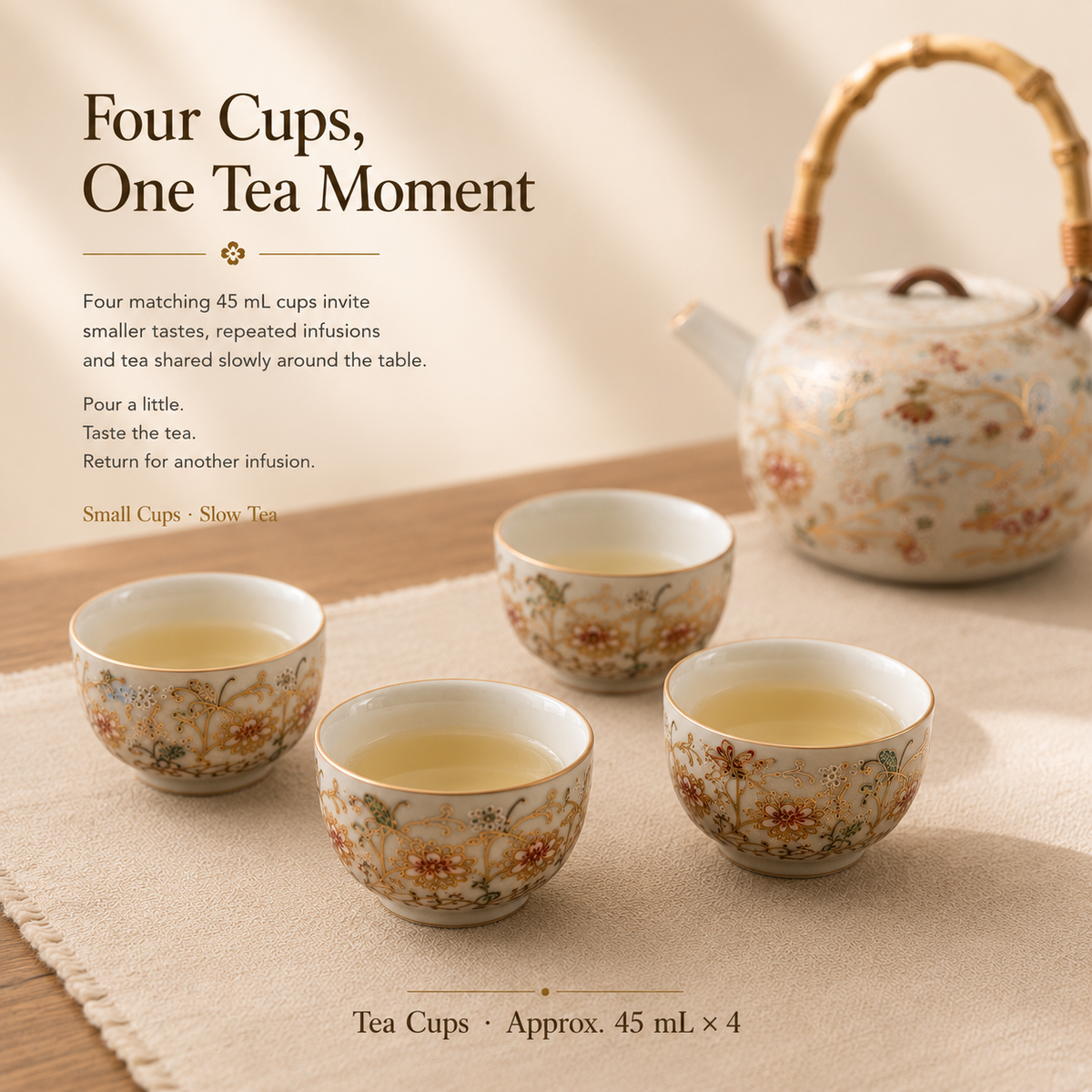 Flourishing Garden Ceramic Tea Set – Teapot 4 Cups & Tray