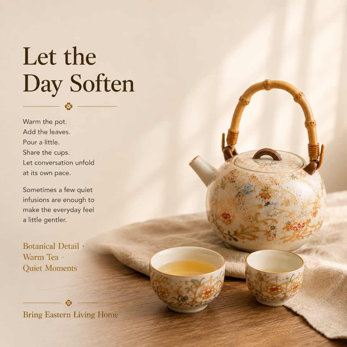Flourishing Garden Ceramic Tea Set – Teapot 4 Cups & Tray