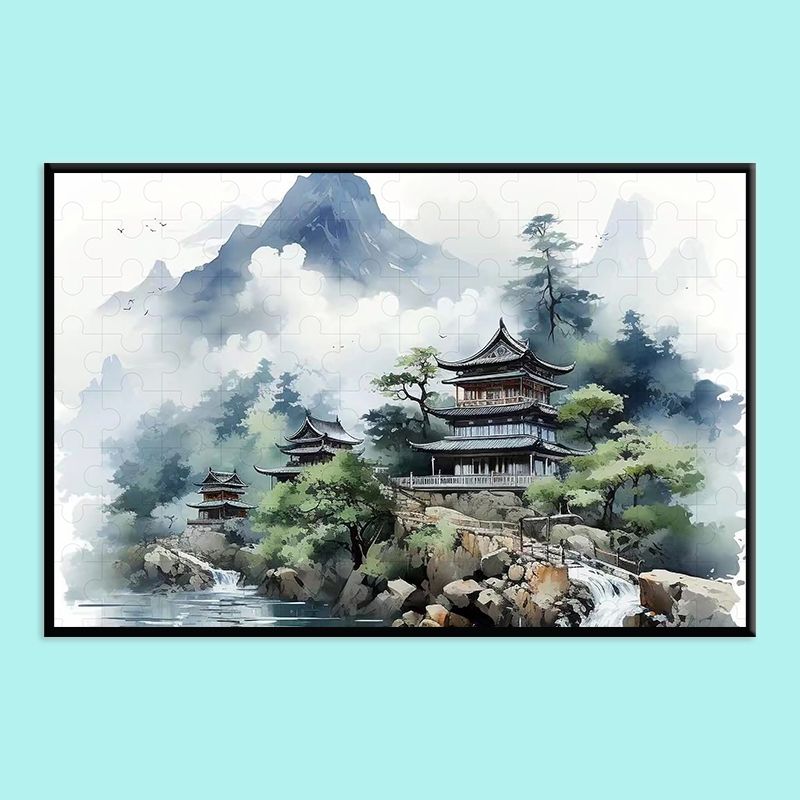 Chinese Landscape Wooden Jigsaw Puzzle – Traditional Shan Shui Mountain River Puzzle, Oriental Zen Art Puzzle, Premium Wooden Wall Decor For Adults