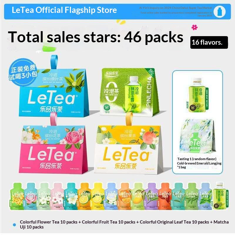 LeTea 46-Pack Cold Brew Tea Collection – 16 Oriental Tea Flavors with Matcha Green Tea for Wellness, Hydration & Daily Healing
