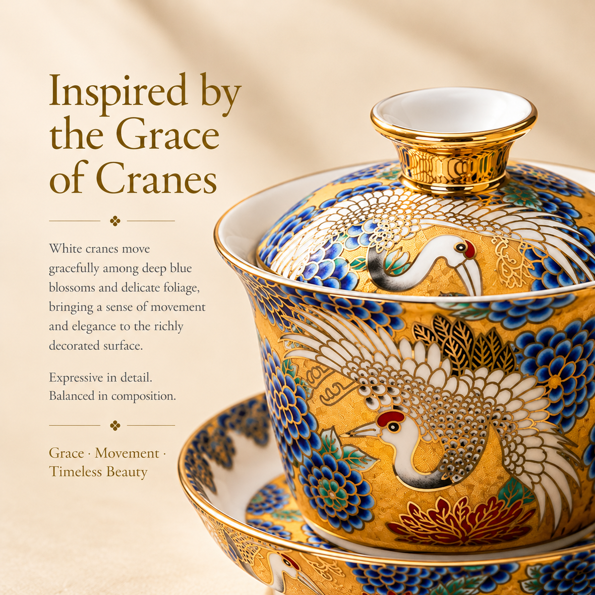 Golden Crane Enamel Gaiwan – 180 mL