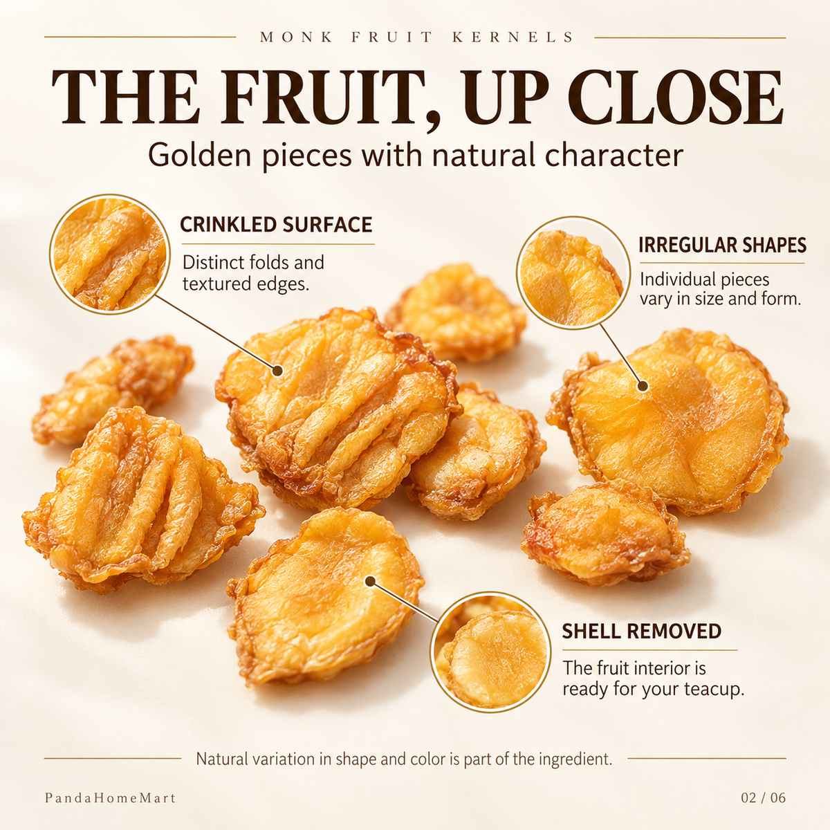 Dried Monk Fruit Pieces with Golden Natural Color