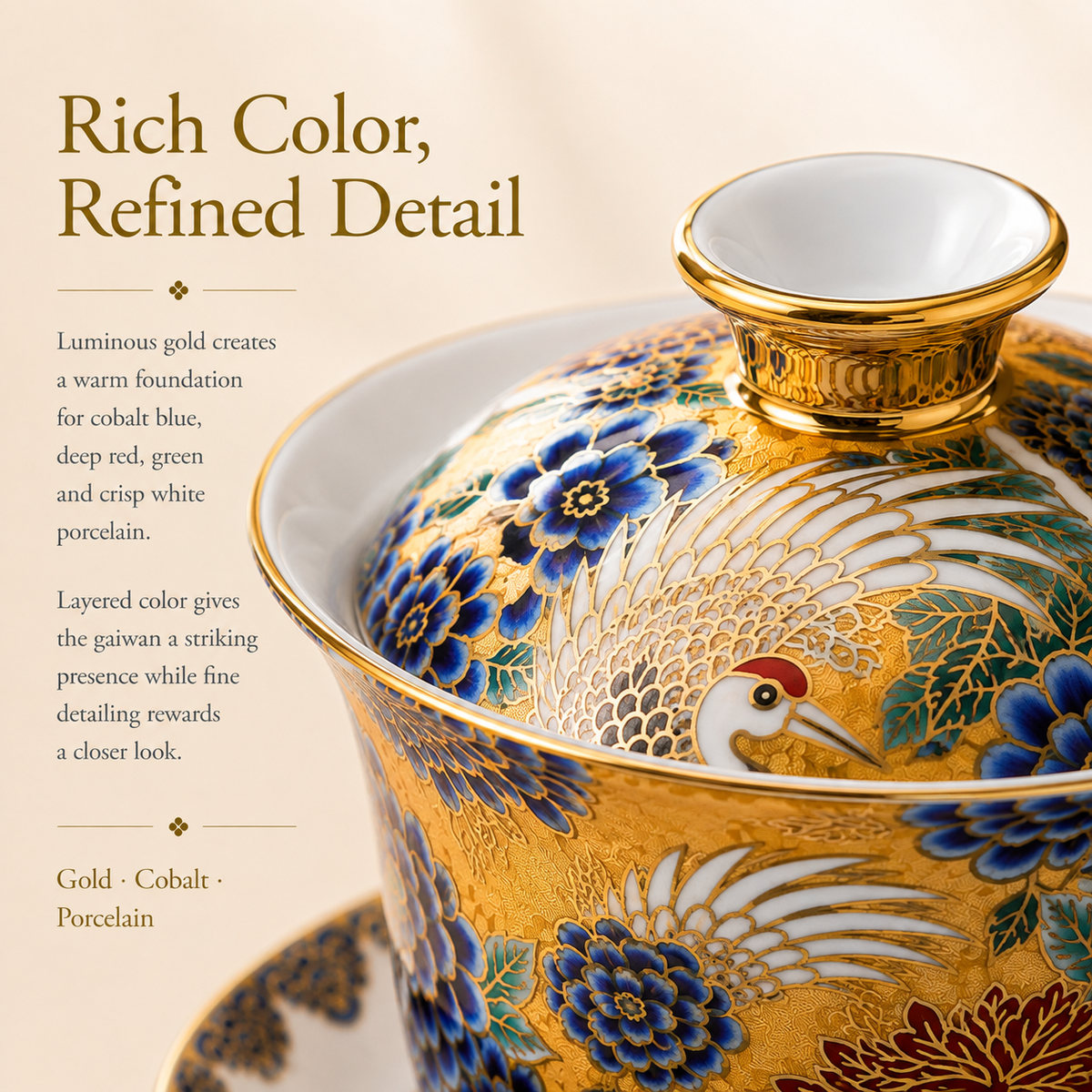 Golden Crane Enamel Gaiwan – 180 mL