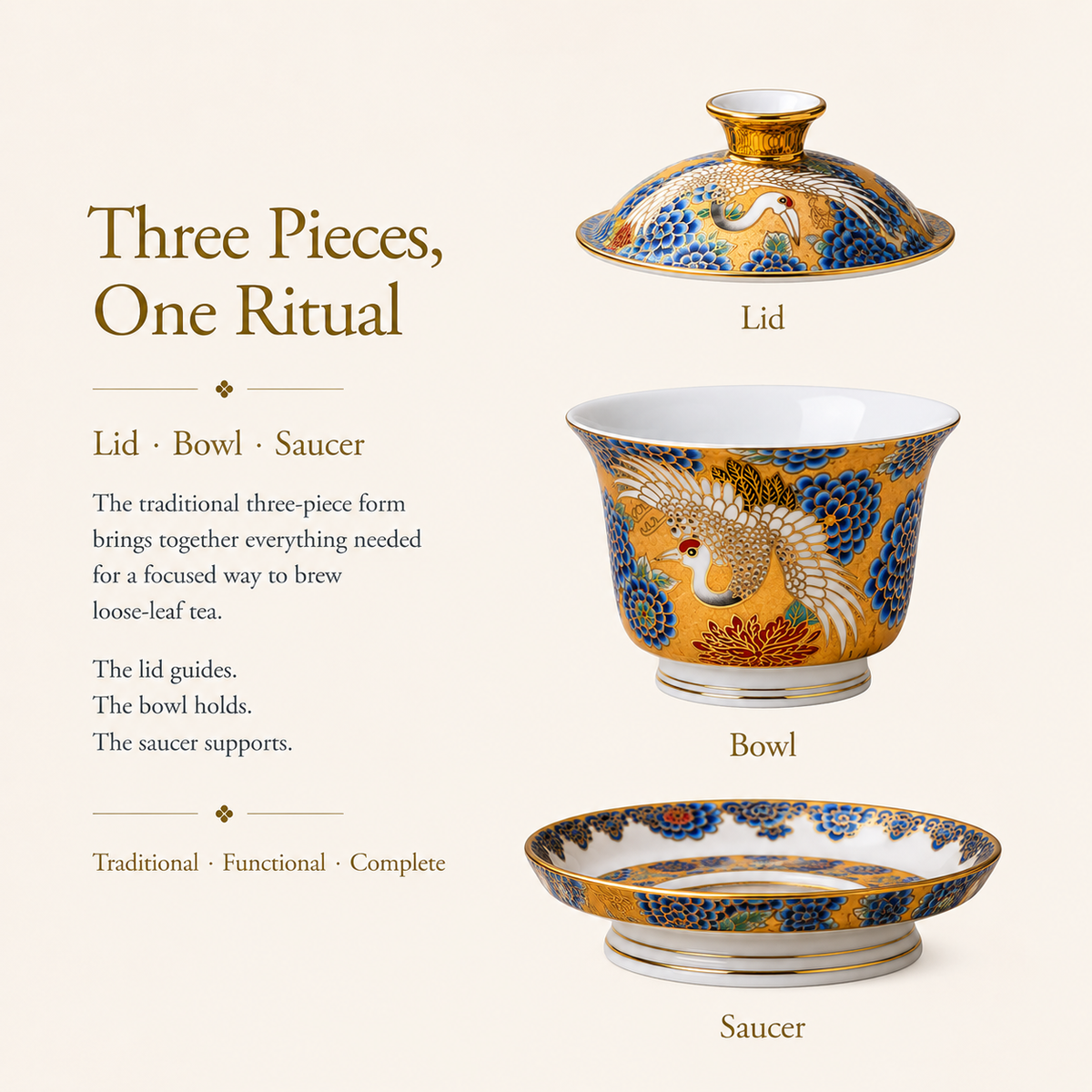 Golden Crane Enamel Gaiwan – 180 mL