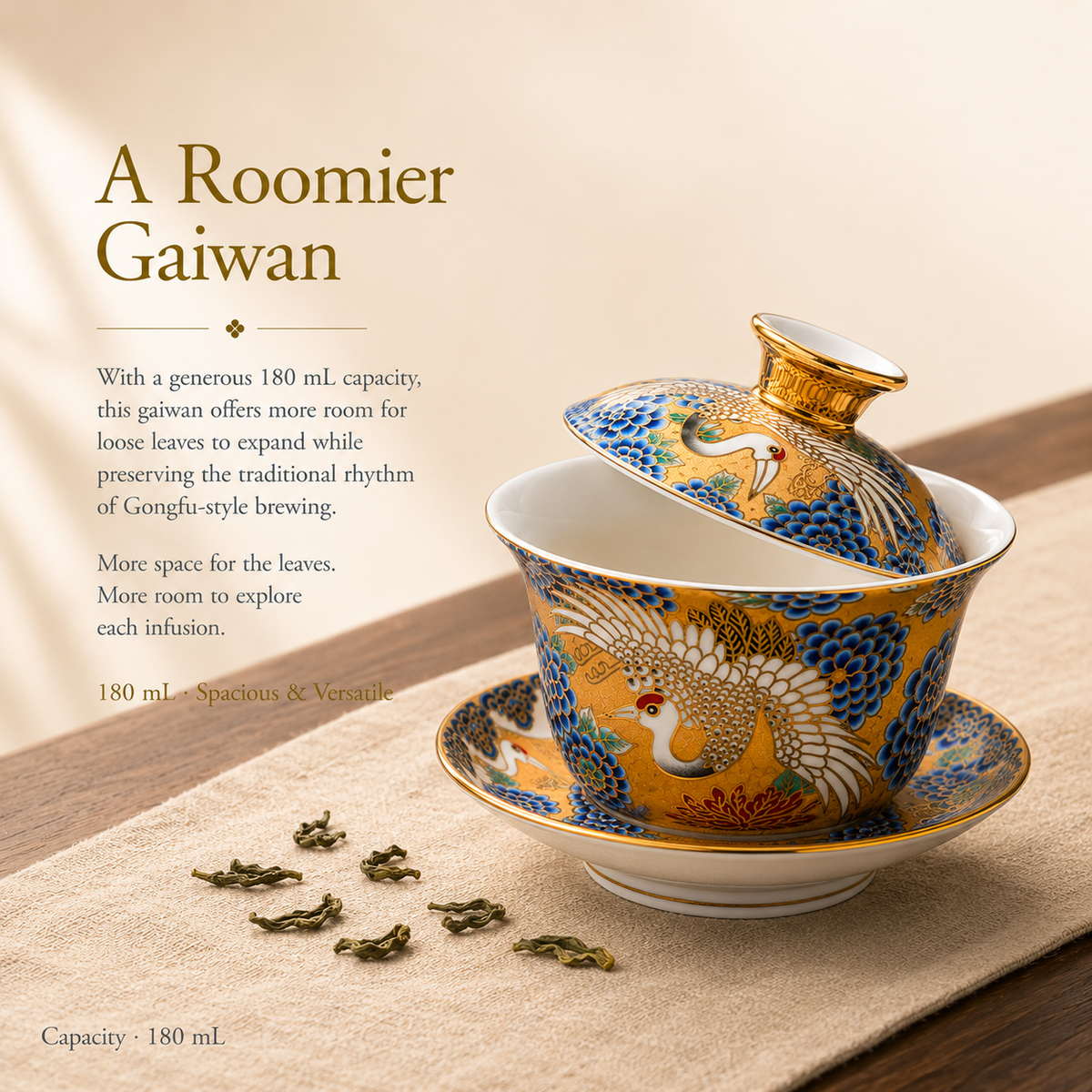 Golden Crane Enamel Gaiwan – 180 mL