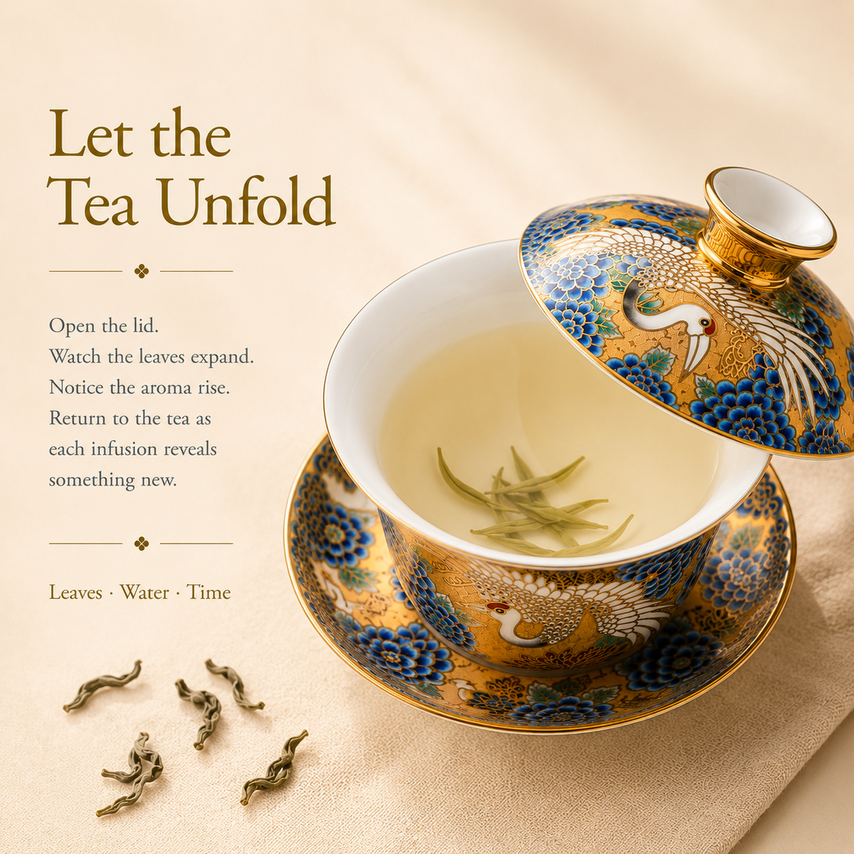Golden Crane Enamel Gaiwan – 180 mL