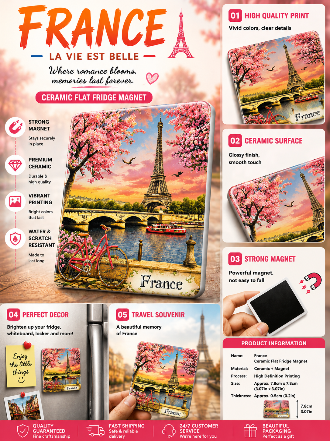 France Paris Ceramic Fridge Magnet