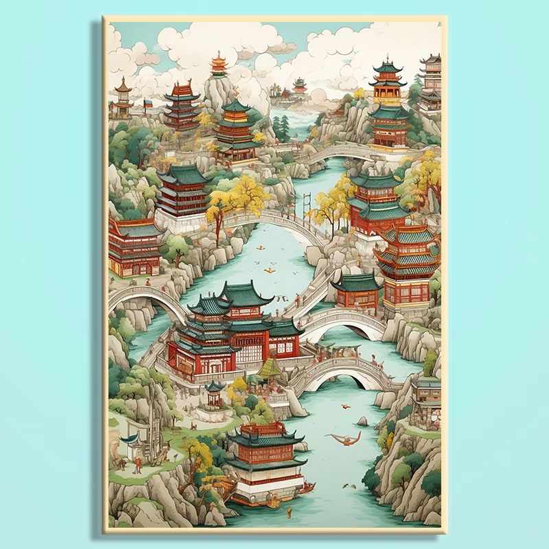 Chinese Aesthetic Wooden Jigsaw Puzzle – Song Dynasty Landscape Puzzle, Traditional Chinese Art Puzzle, Oriental Wooden Wall Decor For Adults