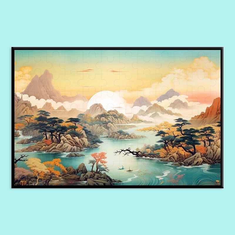 Chinese Landscape Wooden Jigsaw Puzzle – Traditional Shan Shui Mountain River Puzzle, Oriental Zen Art Puzzle, Premium Wooden Wall Decor For Adults