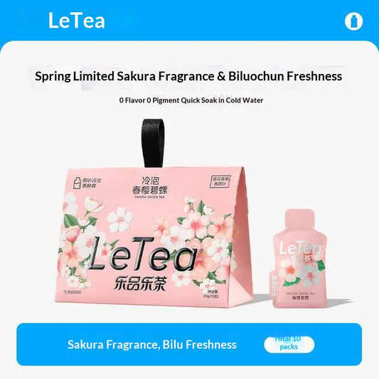 LeTea Sakura Green Tea Cold Brew Tea Bags – Spring Limited Cherry Blossom Biluochun Tea | Oriental Wellness & Healing Tea Drink