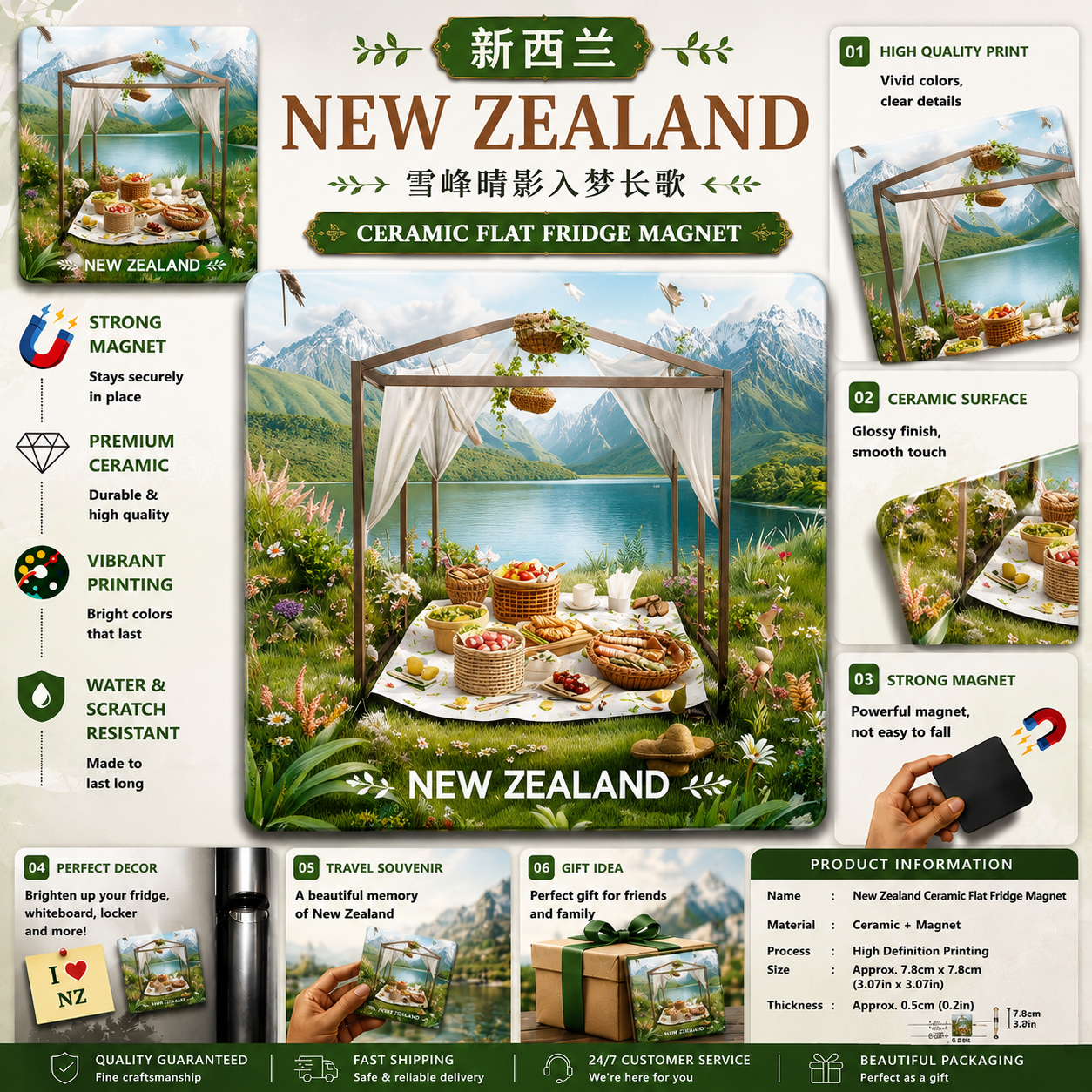 New Zealand Lake View Ceramic Fridge Magnet