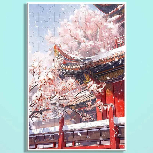 Forbidden City Snowfall Wooden Puzzle – Chinese Palace Winter Landscape Jigsaw, Oriental Snow Scene Puzzle Art for Adults & Cozy Home Decor FC 014