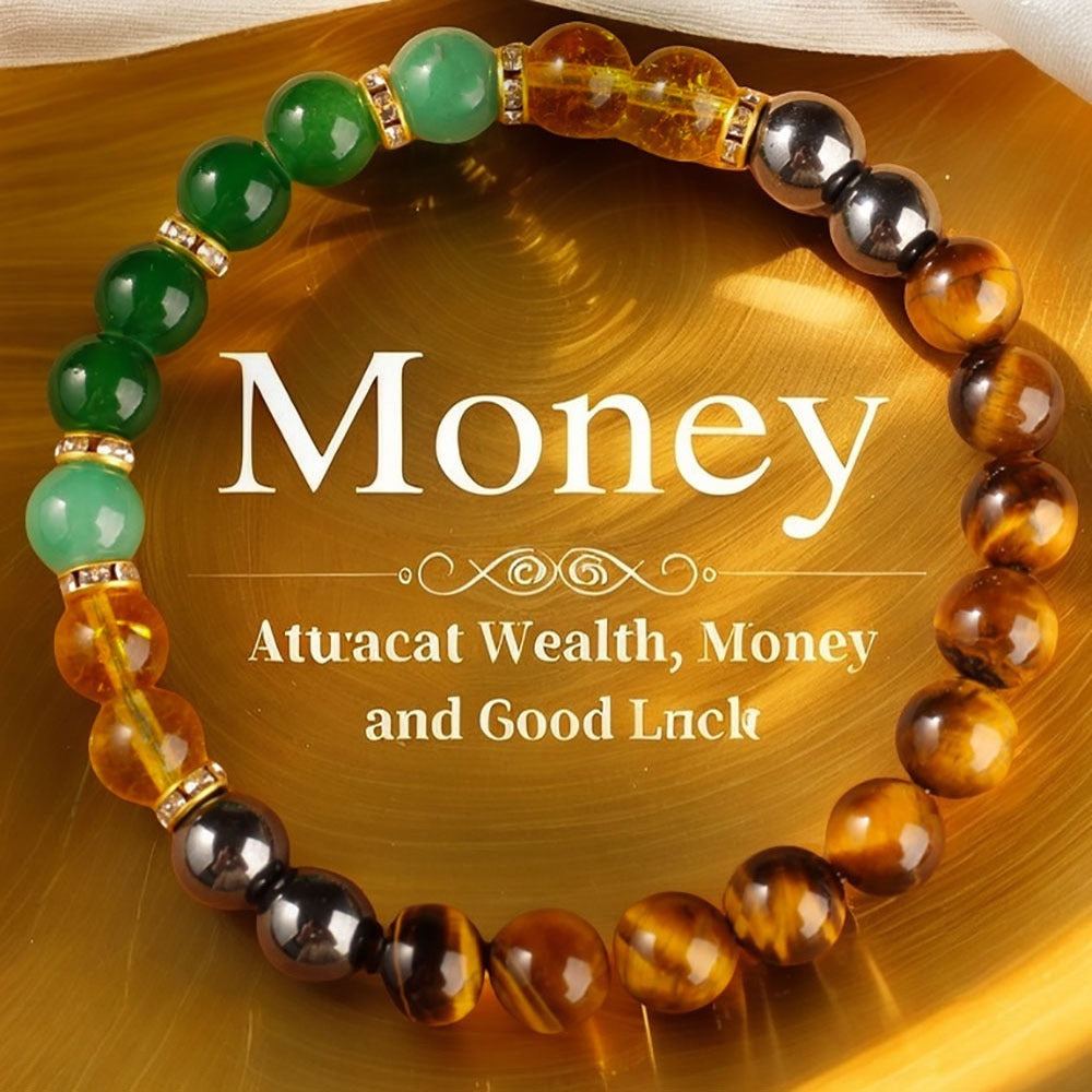 2pcs Money Attraction Bracelet - Green Aventurine, Citrine & Tiger's Eye Wealth Bracelet for Prosperity, Success & Good Luck