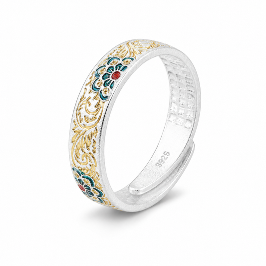 Blossom Enamel™ Cloisonné Ring – Vintage Chinese Cloisonné Adjustable Ring, Oriental Luxury Artisan Jewelry for Women