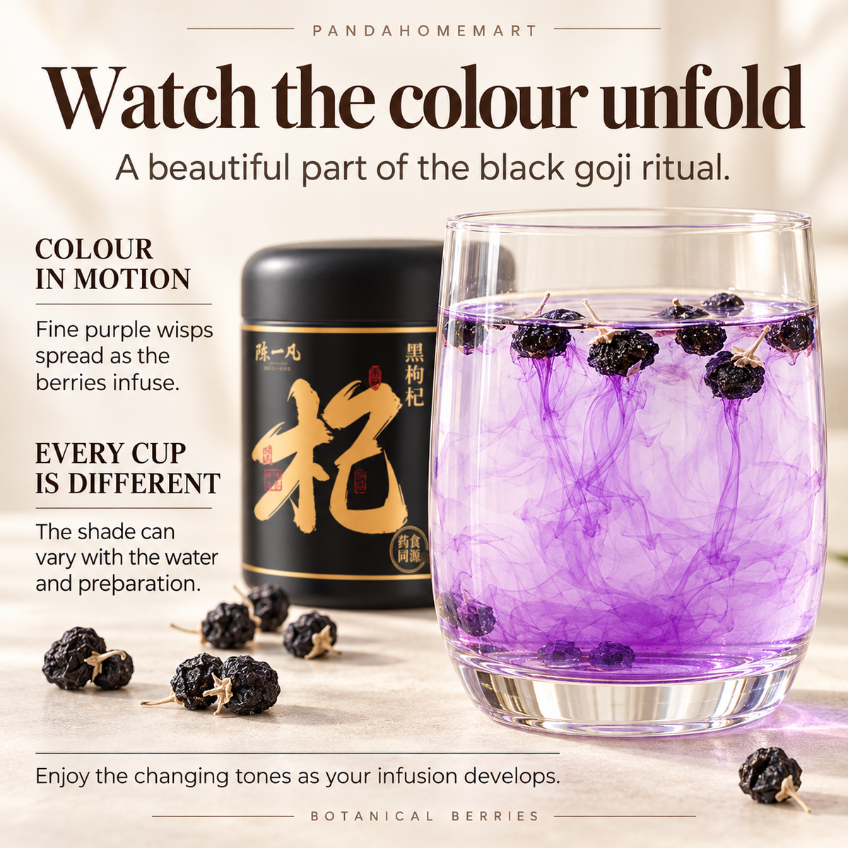 Black Goji Berry Botanical Infusion with Purple Tones