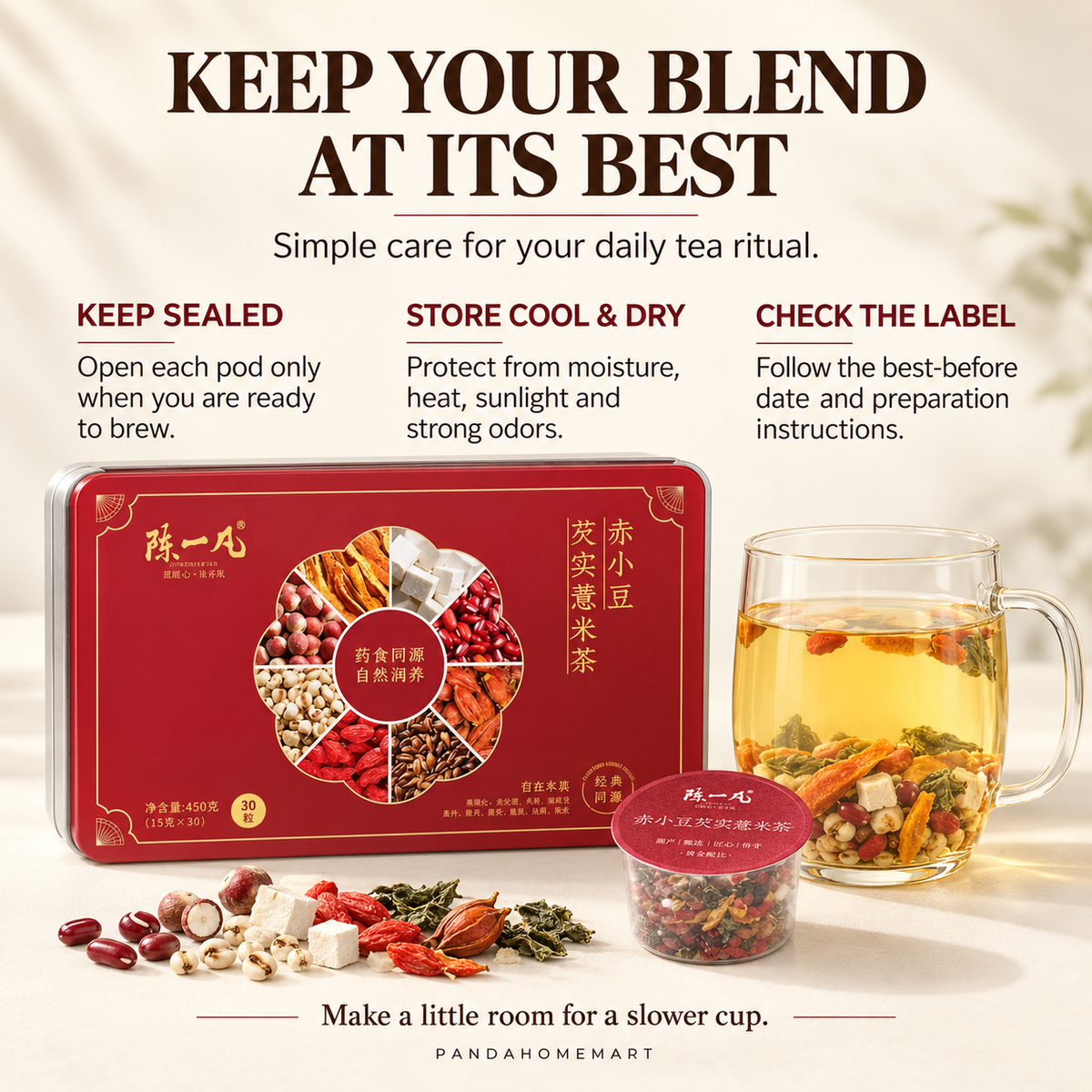 Red Bean, Coix Seed & Poria Tea Pods™ — 30 Pods
