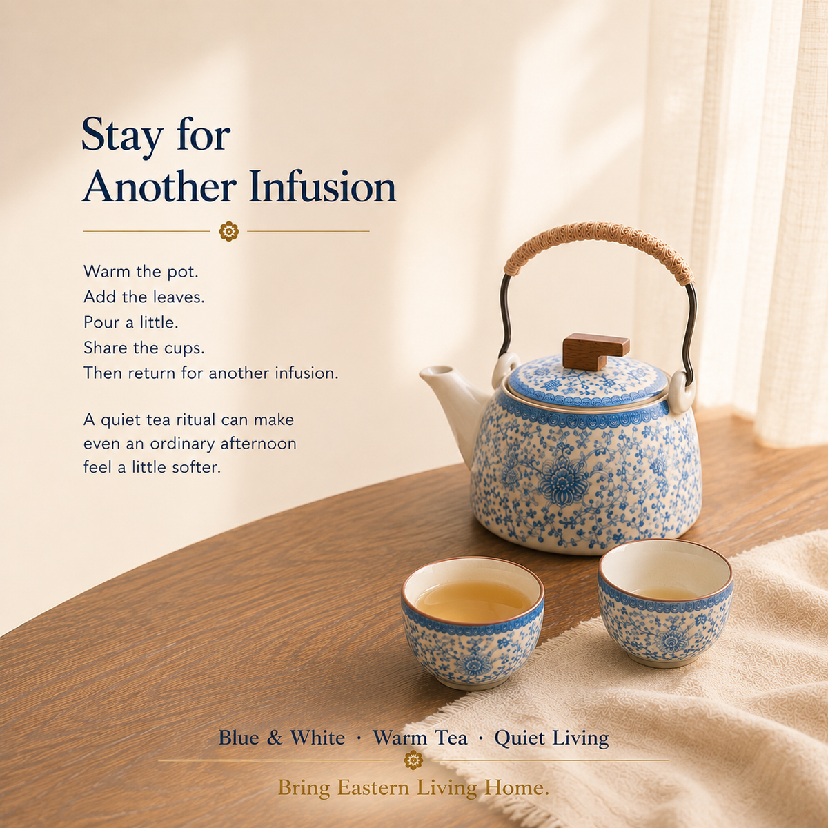 Blue Blossom Ceramic Tea Set – 220 mL Teapot & 4 Cups