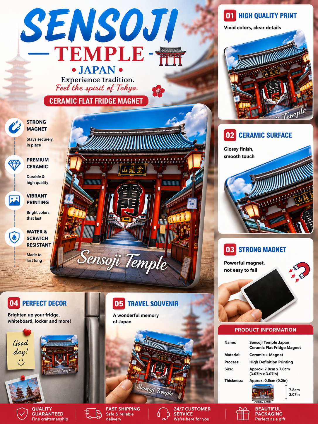Sensoji Temple Japan Ceramic Fridge Magnet