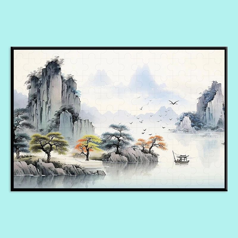 Chinese Landscape Wooden Jigsaw Puzzle – Traditional Shan Shui Mountain River Puzzle, Oriental Zen Art Puzzle, Premium Wooden Wall Decor For Adults