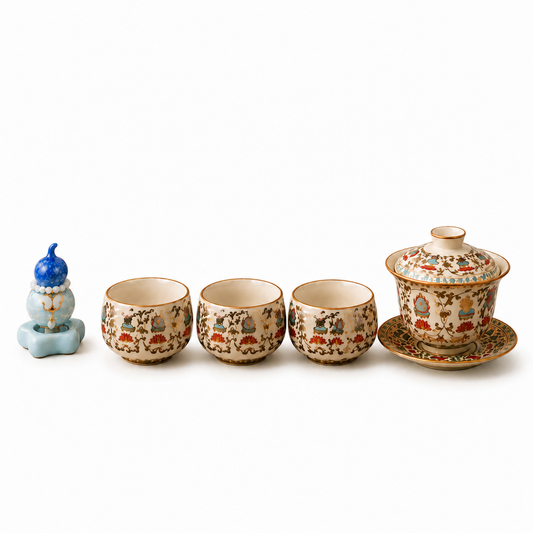Imperial Harmony Ru Kiln Gong Fu Tea Set™ – Luxury Chinese Gaiwan Tea Gift Set with Brocade Gift Box