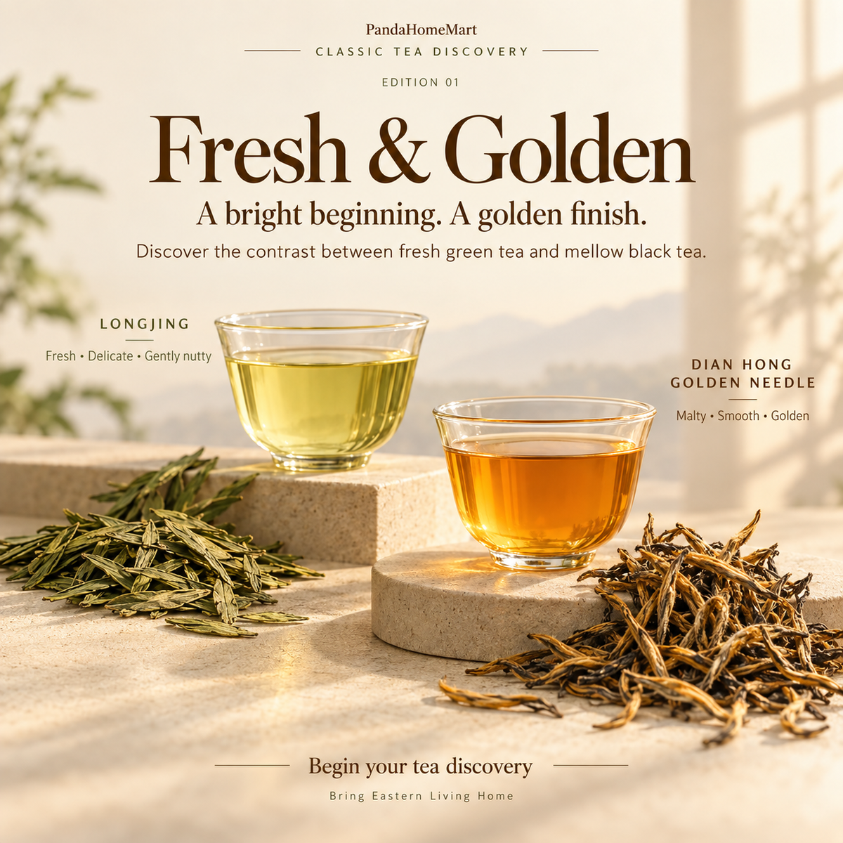 Chinese Tea Subscription with Longjing Green Tea and Dian Hong Golden Needle Black Tea