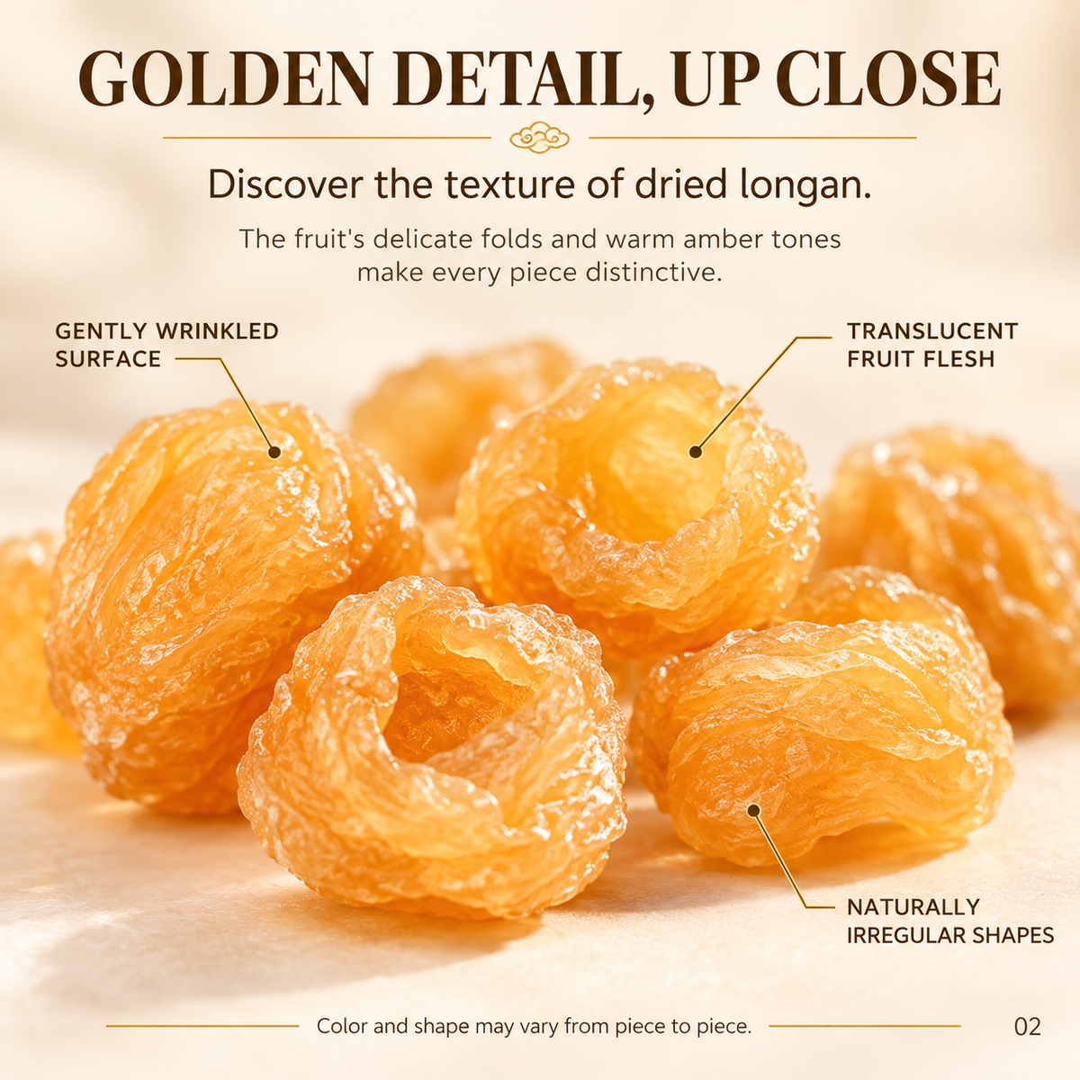 Seedless Dried Longan Fruit Flesh with Golden Amber Color