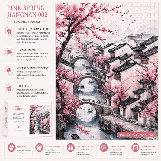 Jiangnan Cherry Blossom Puzzle – Chinese Water Town Landscape Jigsaw Puzzle, Relaxing Art Gift & Wall Decor for Adults 002