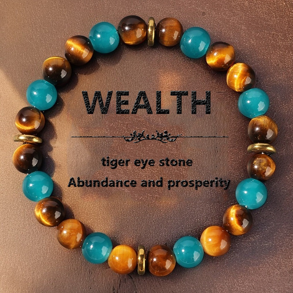2pcs Wealth Attraction Bracelet - Tiger's Eye & Turquoise Crystal Beads for Abundance, Prosperity & Success