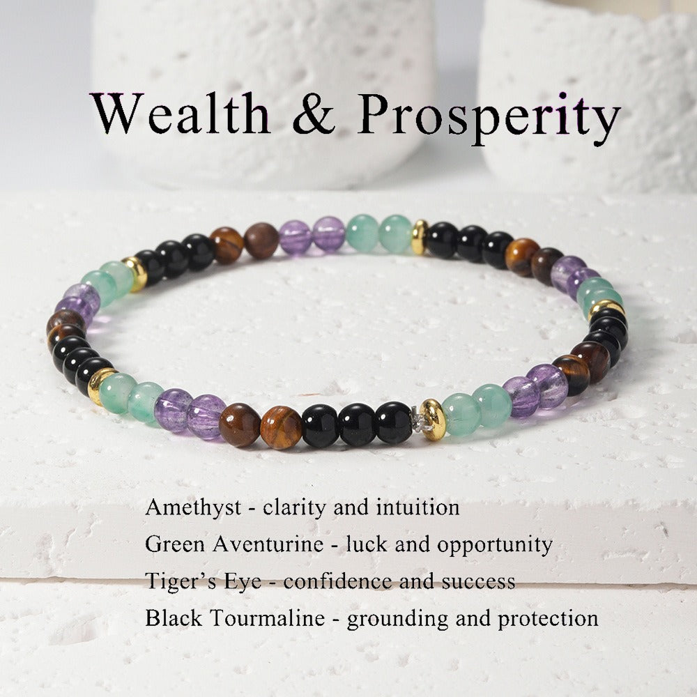 2pcs Wealth & Prosperity Bracelet - Amethyst, Green Aventurine, Tiger's Eye & Black Tourmaline for Luck, Success & Protection