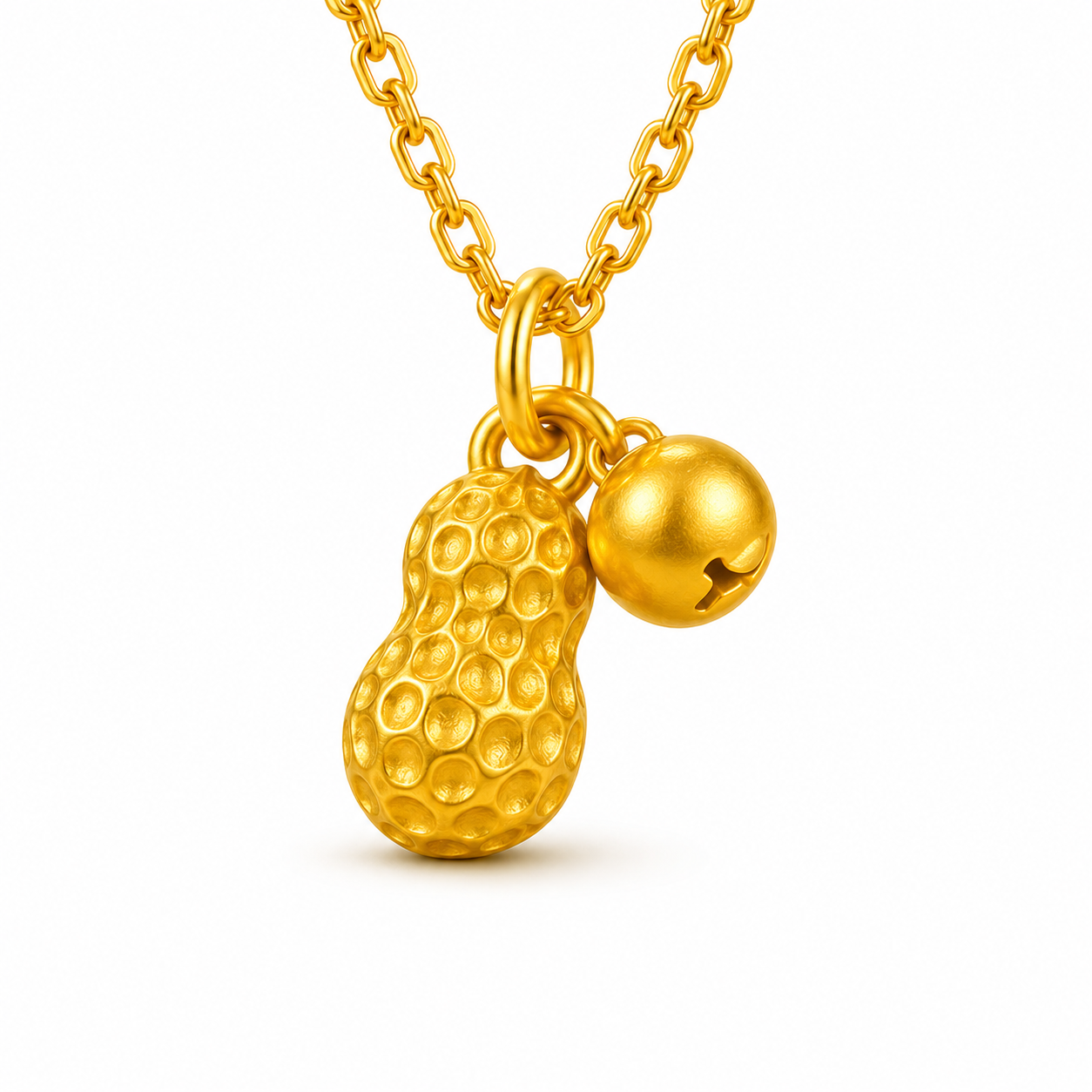 24K Gold Lucky Peanut & Apple Pendant – Oriental Good Fortune Charm Jewelry