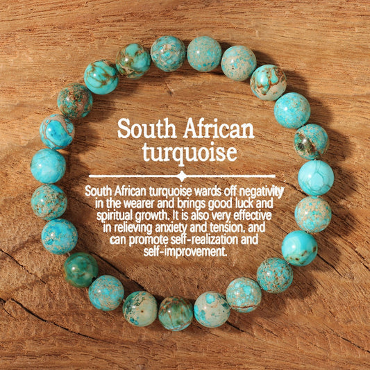2pcs South African Turquoise Bracelet - Protection & Healing Crystal for Anxiety Relief, Good Luck & Spiritual Growth