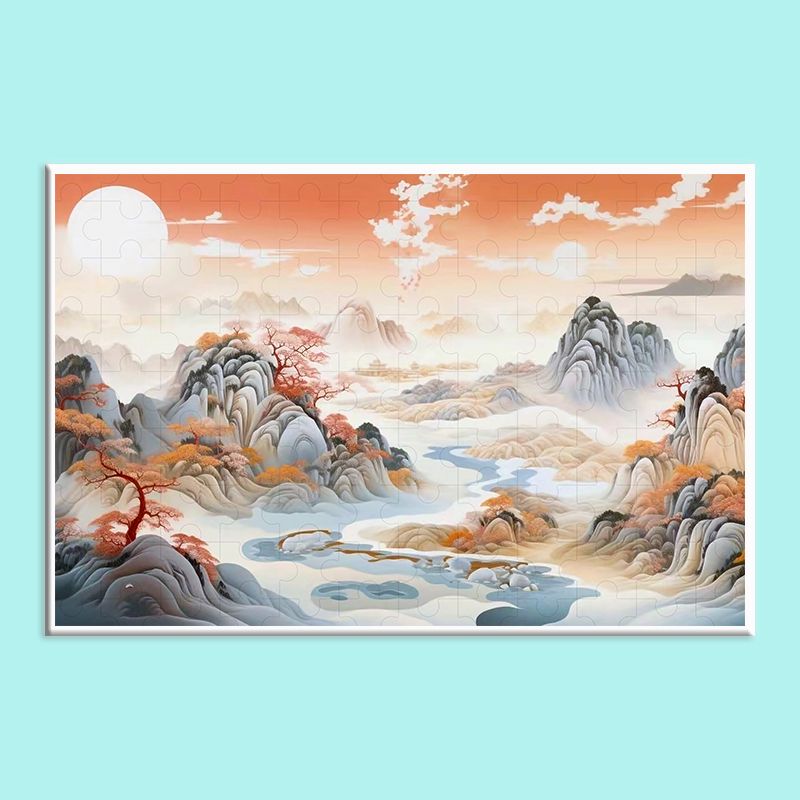 Chinese Landscape Wooden Jigsaw Puzzle – Traditional Shan Shui Mountain River Puzzle, Oriental Zen Art Puzzle, Premium Wooden Wall Decor For Adults