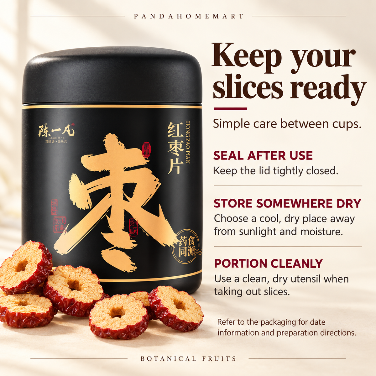 PandaHomeMart Dried Red Jujube Slices 120g Container