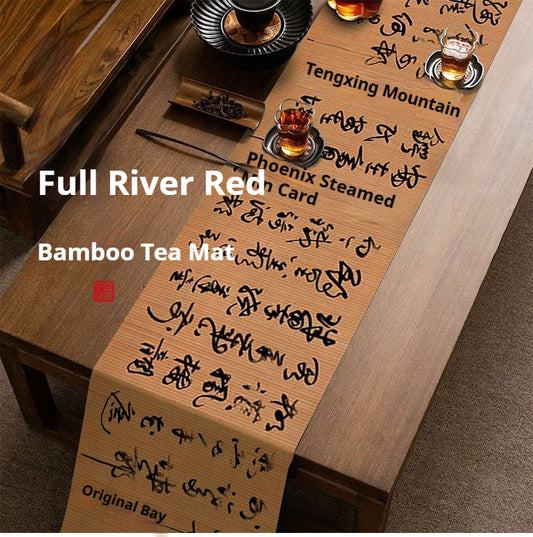 Luxury Chinese Calligraphy Bamboo Tea Table Runner – Zen Scholar Tea Mat for Gongfu Tea Ceremony, Oriental Ink Art Decor & Mindful Living