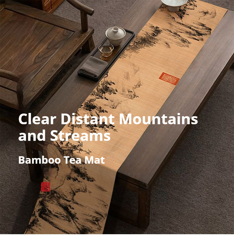 Luxury Chinese Ink Landscape Bamboo Tea Table Runner – Zen Mountain Tea Mat for Gongfu Tea Ceremony, Oriental Scholar Decor & Mindful Living