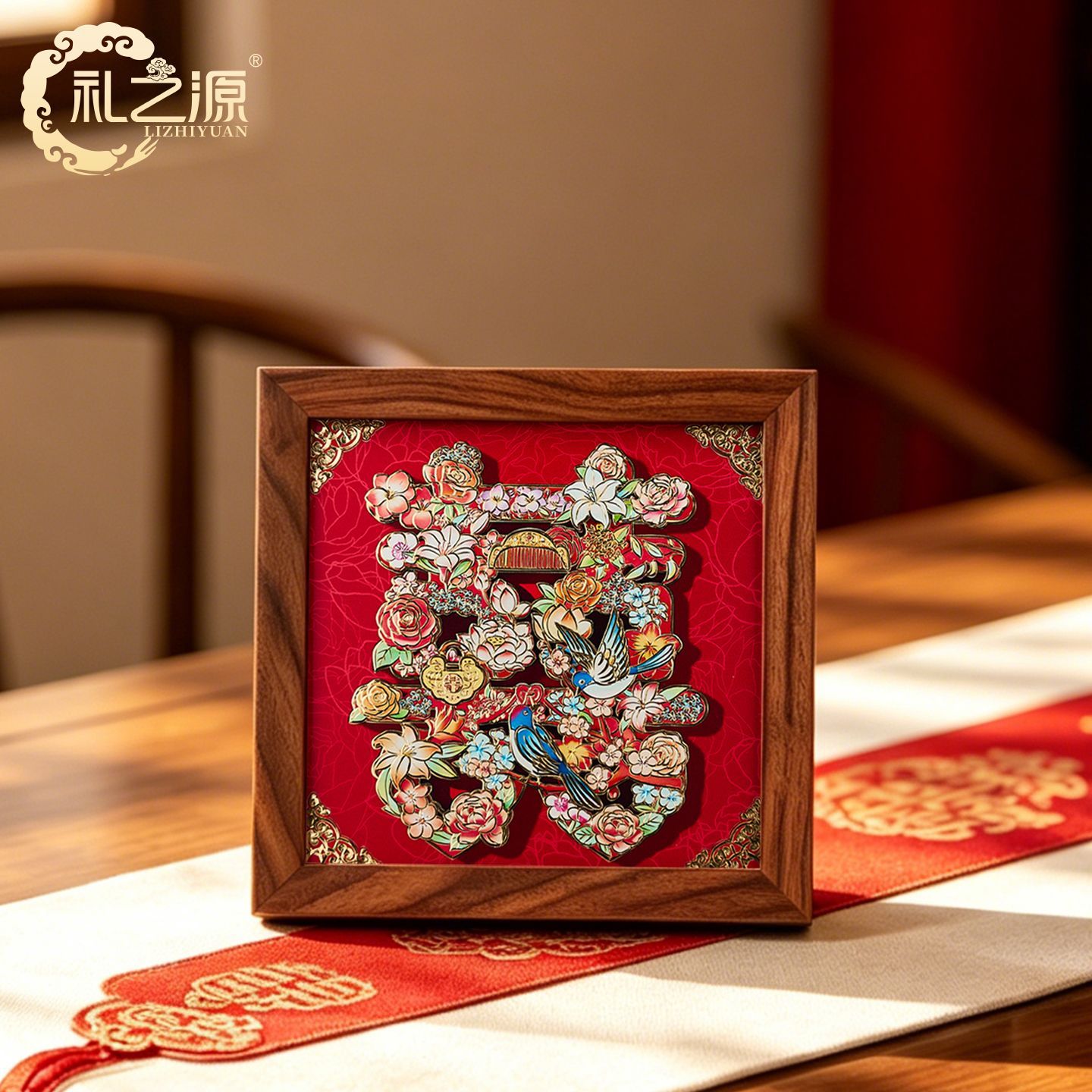Double Happiness Feng Shui Copper Wall Art – Chinese Wedding Blessing Decor, Oriental Love & Prosperity Sculpture, Lucky Home Desktop Decoration